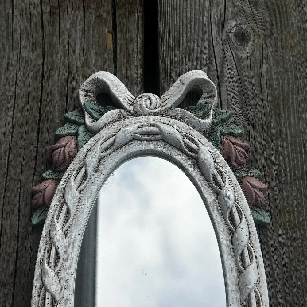 Vintage 2x white Wall Sconce‎ Candle Mirror White w/Pink Flowers Bows Coquette